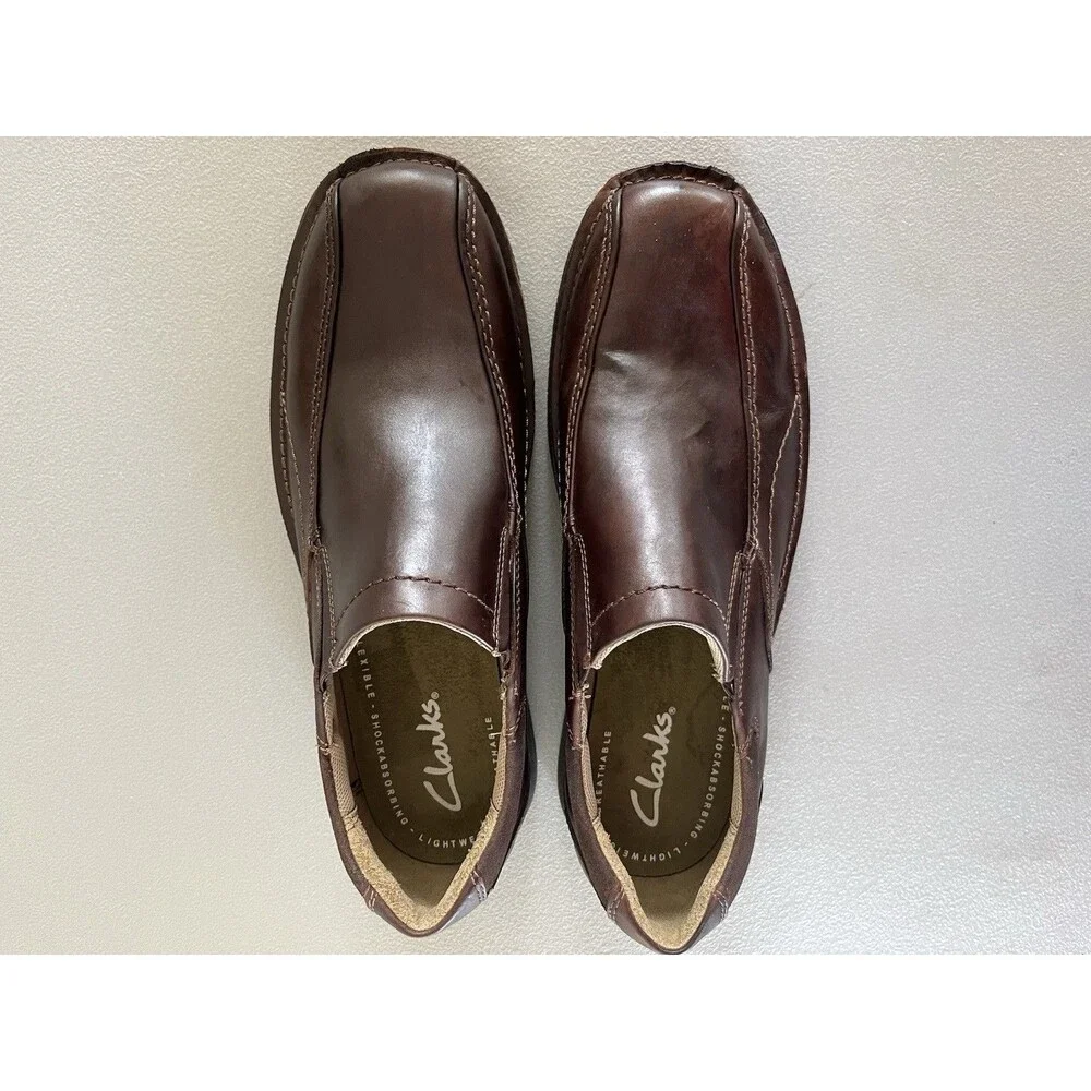 Clarks Men’s Leather Slip On Comfort Loafers Shoes Size 11M Brown Dad Normcore